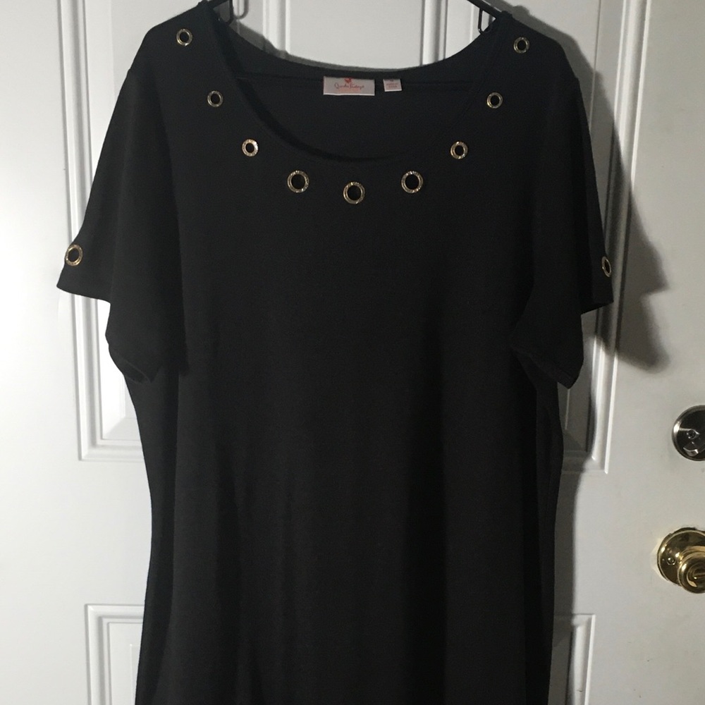 Quacker Factory by Jeanne Bice black short sleeved scoop neck midi dress size 1X